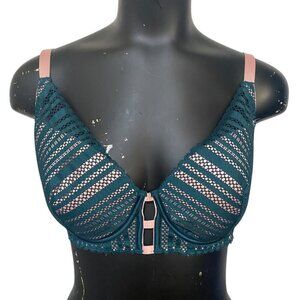 Victoria's Secret Luxe Lined Plunge Bra 36DD Emerald Green Rose Pink